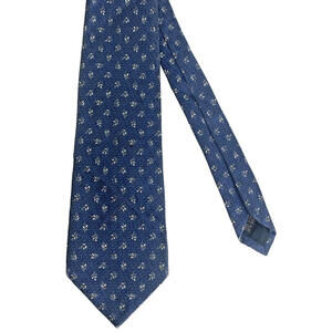 Jonelle Silk Soie Medium Blue Neck Tie Leaf Sprig Textured UK Made Summer Weight